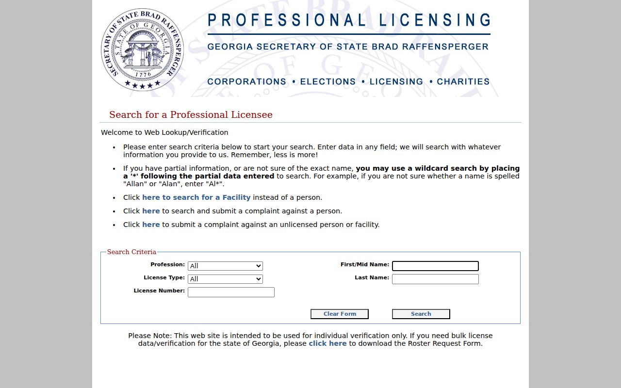 LaGrange people search professional license lookup